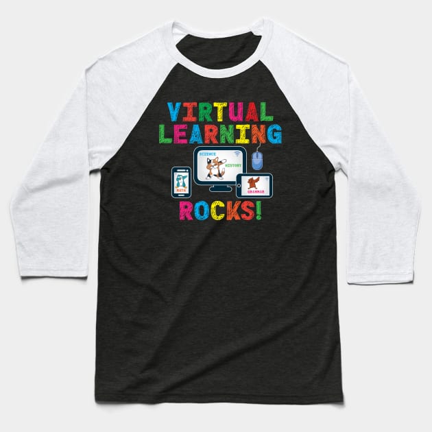Virtual Learning Rocks Cat Penguin Owl On Devices Baseball T-Shirt by Rosemarie Guieb Designs